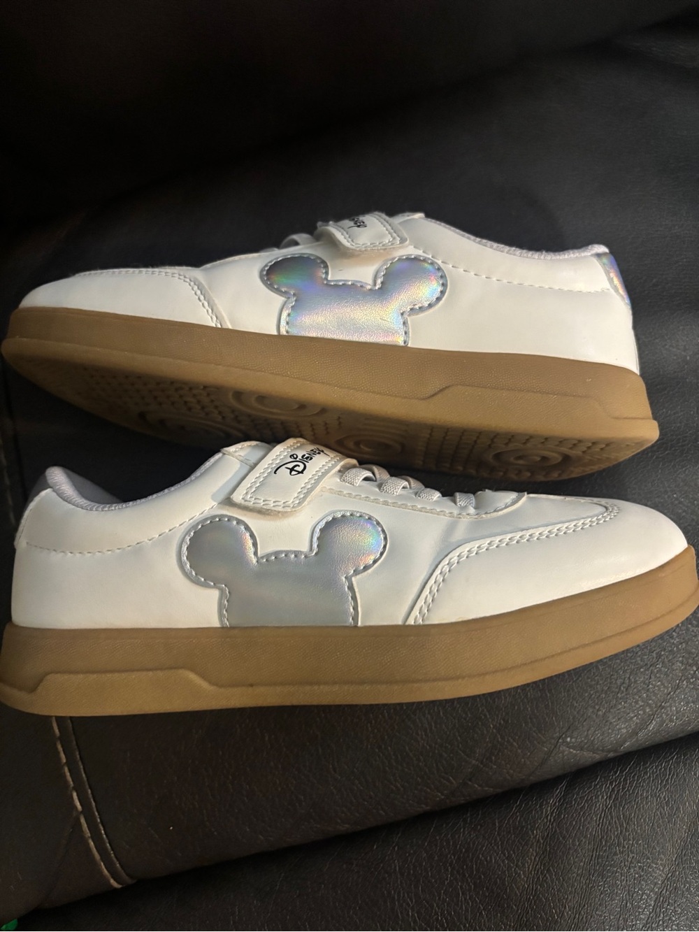 Disney White Sneakers with Iridescent Mickey Accent and Gum Sole